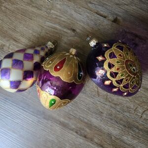 Poland Purple and Gold Decorative Holiday Ornaments - Set of 3